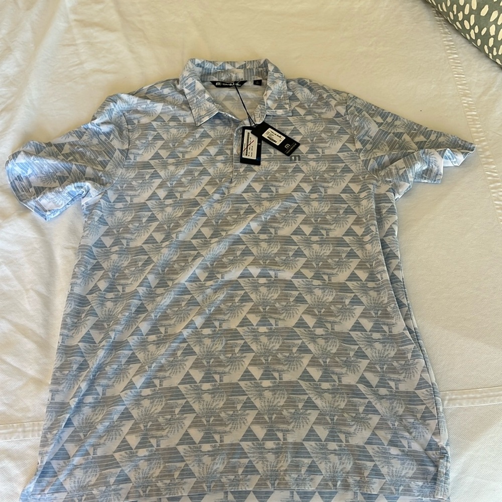 Travis Mathew golf shirt light blue, grey, whitete golf shirt XL